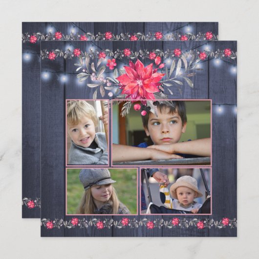 Rustieke Boerderij Blauwe Schuur Hout Kerstmis 5 F Feestdagenkaart (Voorkant / Achterkant)