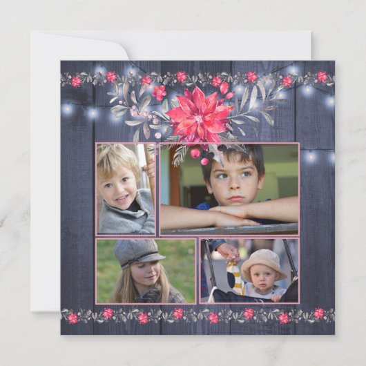 Rustieke Boerderij Blauwe Schuur Hout Kerstmis 5 F Feestdagenkaart (Voorkant)