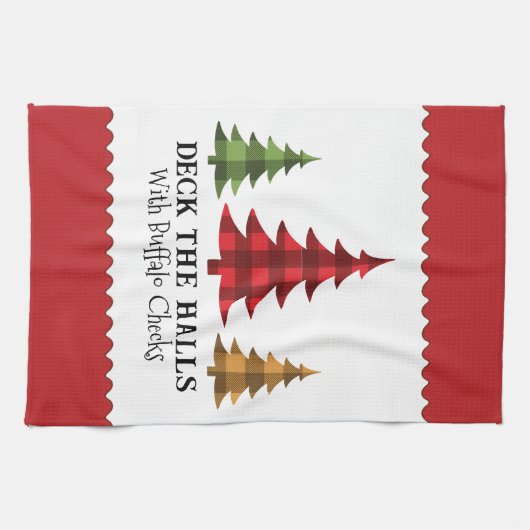 Rustieke boerderij Buffalo Check Kerstbomen Theedoek (Horizontaal)