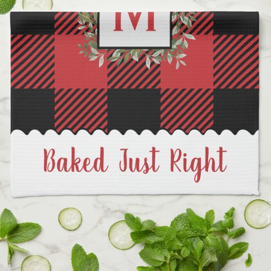 Rustieke boerderij Buffalo Check Monogram Kerstmis Theedoek (Gevouwen)