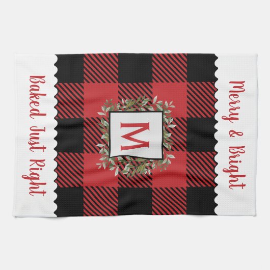 Rustieke boerderij Buffalo Check Monogram Kerstmis Theedoek (Horizontaal)