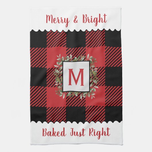 Rustieke boerderij Buffalo Check Monogram Kerstmis Theedoek (Verticaal)