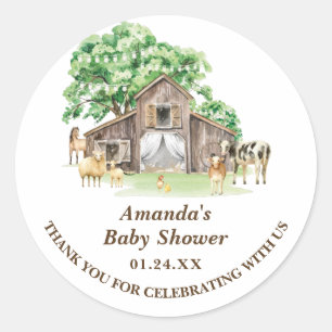 Rustieke Boerderij Dier Baby Shower Ronde Sticker
