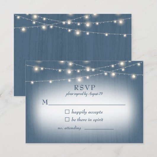 Rustieke boerderij Dusty Blue Lights bruiloft RSVP (Voorkant / Achterkant)