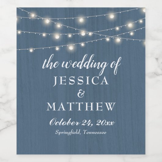 Rustieke boerderij Dusty Blue Lights Bruiloft Wijn Etiket (Enkel label)