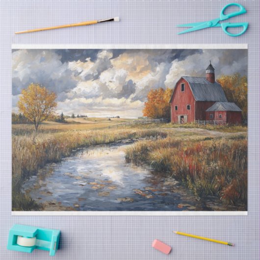 Rustieke Boerderij en Stream Landscape Decoupage Tissuepapier (Craft)