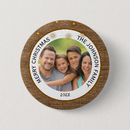 Rustieke Boerderij Familie Foto Kerst Ronde Button 5,7 Cm