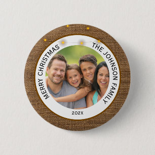 Rustieke Boerderij Familie Foto Kerst  Ronde Button 5,7 Cm