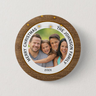 Rustieke Boerderij Familie Foto Kerst  Ronde Button 5,7 Cm