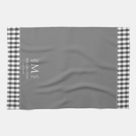 Rustieke Boerderij Familienaam Monogram Grijs Theedoek (Horizontaal)