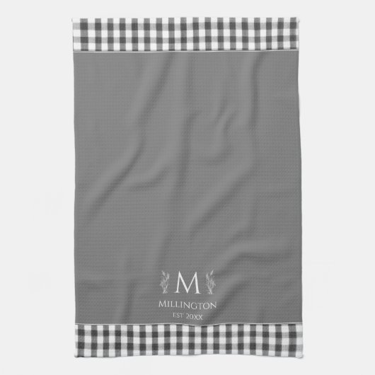 Rustieke Boerderij Familienaam Monogram Grijs Theedoek (Verticaal)