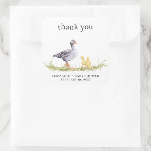 Rustieke boerderij Gans | Baby shower Favor Vierkante Sticker (Tas)