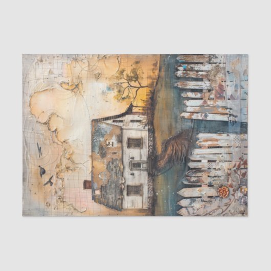 RUSTIEKE BOERDERIJ GEMENGDE MEDIA KUNST DECOUPAGE TISSUEPAPIER (Voorkant)