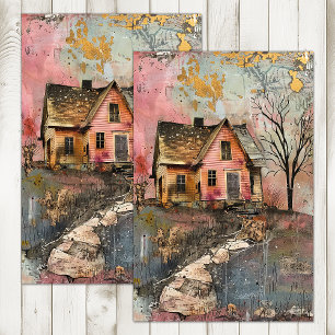 RUSTIEKE BOERDERIJ GEMENGDE MEDIA KUNST DECOUPAGE TISSUEPAPIER