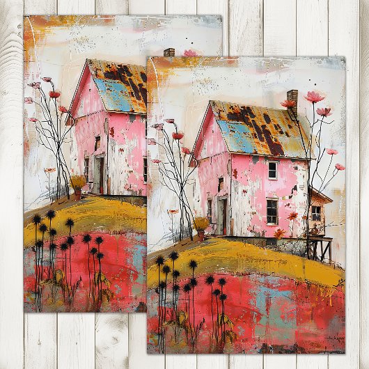 RUSTIEKE BOERDERIJ GEMENGDE MEDIA KUNST DECOUPAGE TISSUEPAPIER