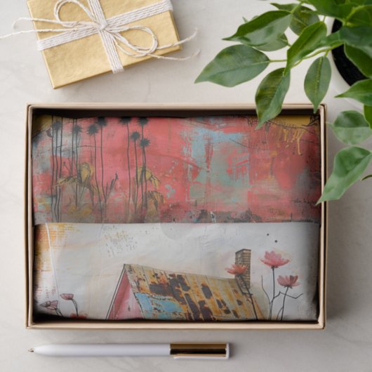 RUSTIEKE BOERDERIJ GEMENGDE MEDIA KUNST DECOUPAGE TISSUEPAPIER (Geschenk)