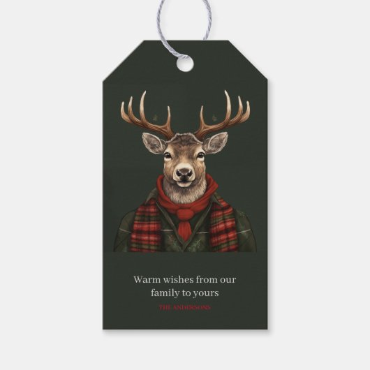 Rustieke boerderij geruite herten en groen cadeaulabel (Voorkant)