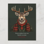 Rustieke boerderij geruite herten en groen feestdagenkaart (Voorkant)