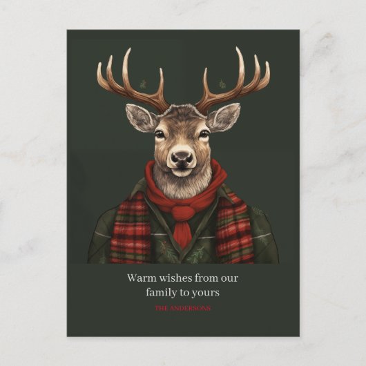 Rustieke boerderij geruite herten en groen feestdagenkaart (Voorkant)
