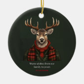 Rustieke boerderij geruite herten en groen keramisch ornament (Voorkant)