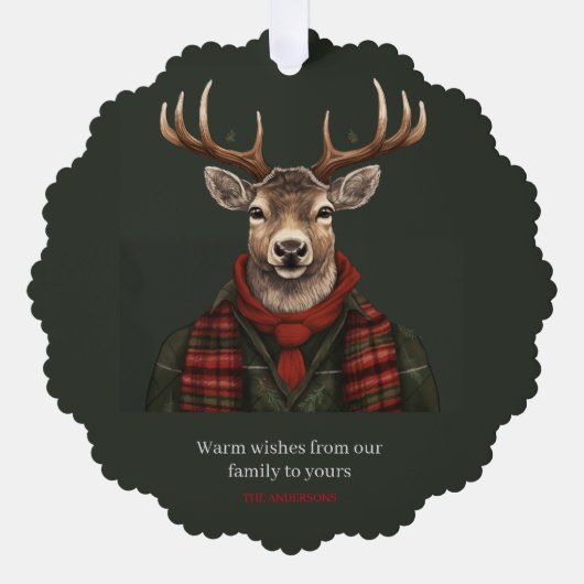 Rustieke boerderij geruite herten en groen ornament kaart (Voorkant)