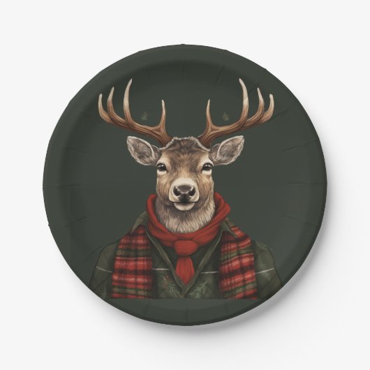Rustieke boerderij geruite herten en groen papieren bordje (Voorkant)