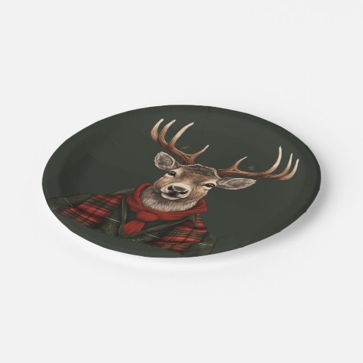 Rustieke boerderij geruite herten en groen papieren bordje (Gekanteld)