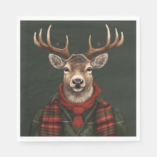 Rustieke boerderij geruite herten en groen servet (Voorkant)