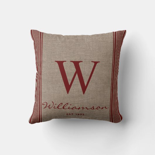 Rustieke boerderij gestreept met burlap monogram kussen (Achterkant)