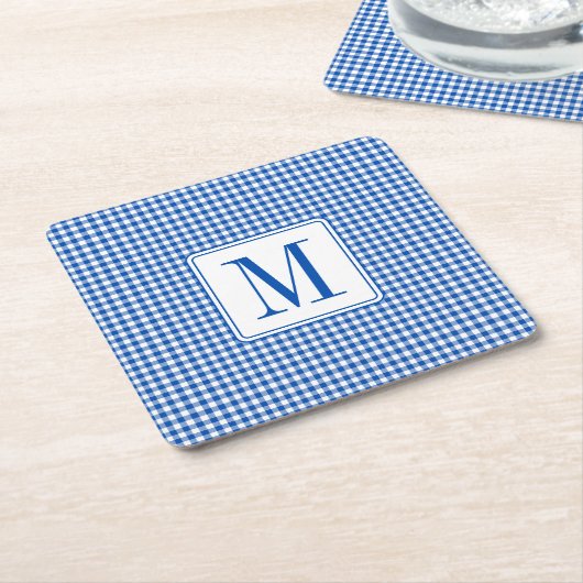 Rustieke boerderij Gingham Plaid Monogram Kartonnen Onderzetters (Schuin)