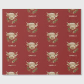 Rustieke boerderij Highland Koe met Santa Hat Cadeaupapier (Vlak)