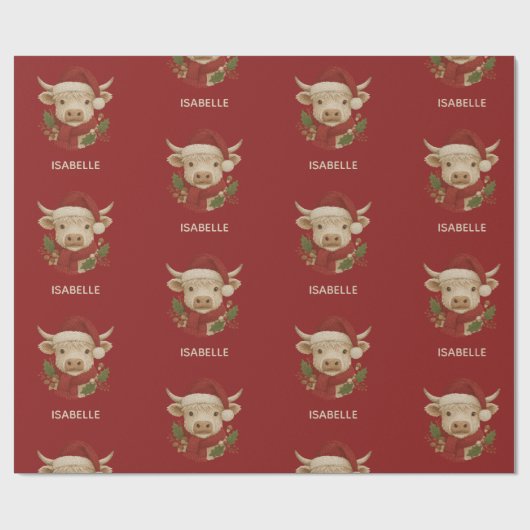 Rustieke boerderij Highland Koe met Santa Hat Cadeaupapier (Vlak)