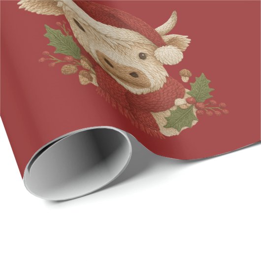 Rustieke boerderij Highland Koe met Santa Hat Cadeaupapier (Rol Hoek)