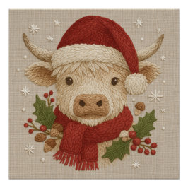 Rustieke boerderij Highland Koe met Santa Hat Perfect Poster
