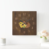 Rustieke boerderij hoed met zonnebloemen van barnw vierkante klok (Huis)