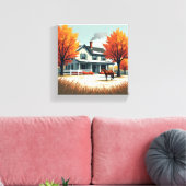 Rustieke boerderij & Horse Herfst Canvas Muurkunst Afdruk (Insitu (Woonkamer))