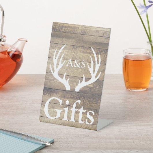Rustieke Boerderij Hout & Deer Antlers Geschenken Reclamebord Met Voetstuk (Insitu)