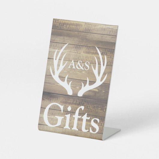 Rustieke Boerderij Hout & Deer Antlers Geschenken Reclamebord Met Voetstuk (Voorkant)