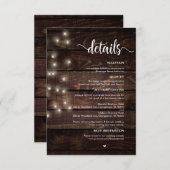 Rustieke boerderij hout, slingerlichtjes, trouwdet informatiekaartje (Voorkant / Achterkant)