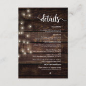 Rustieke boerderij hout, slingerlichtjes, trouwdet informatiekaartje (Voorkant)