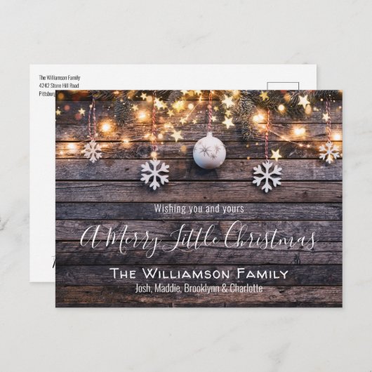 Rustieke Boerderij Hout & Sterren Kerst Kaart (Voorkant / Achterkant)