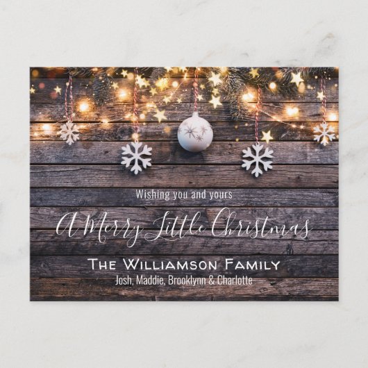 Rustieke Boerderij Hout & Sterren Kerst Kaart (Voorkant)