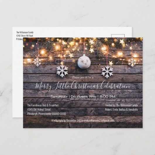 Rustieke Boerderij Hout & Sterren Kerstfeest Uitnodiging Briefkaart (Voorkant / Achterkant)