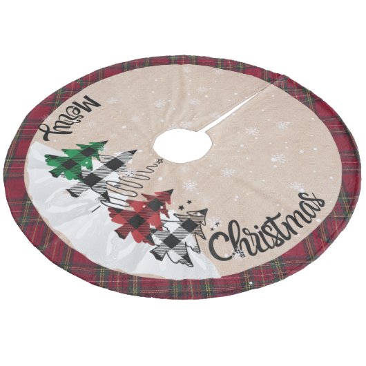 Rustieke boerderij jute Buffalo geruit Kerstmis Fleece Kerstboom Rok (Gekanteld)