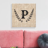 Rustieke boerderij jute & zwarte botanische laurie canvas afdruk (Insitu (Woonkamer))