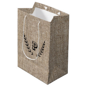 Rustieke boerderij jute & zwarte botanische laurie medium cadeauzakje