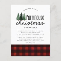 Rustieke boerderij kerst geruite feest uitnodiging