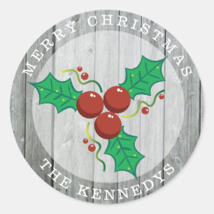 Rustieke boerderij Kerst Holly Berries Ronde Sticker