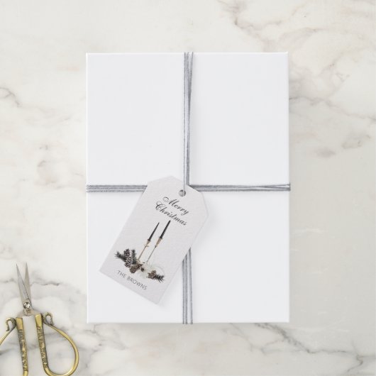 Rustieke boerderij Kerst kaarsen & Pinecones Cadeaulabel (Met Touw)