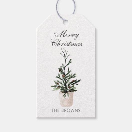 Rustieke boerderij kerst pottenboom cadeaulabel (Voorkant)